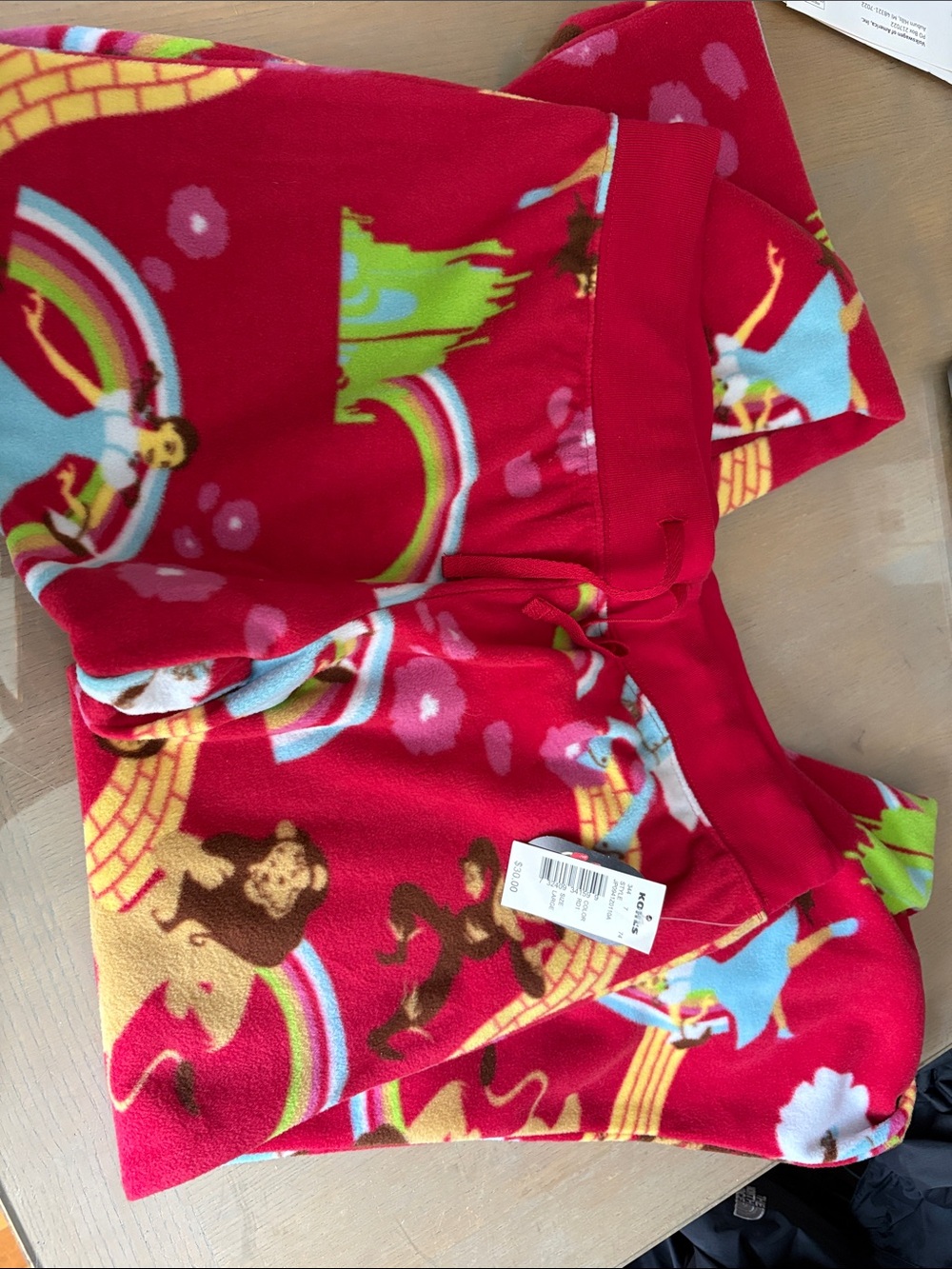 Red Fleece Pajama Pants with Colorful Wizard of Oz Print